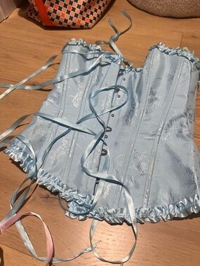 Light Blue Satin Lace-Up Corset Top